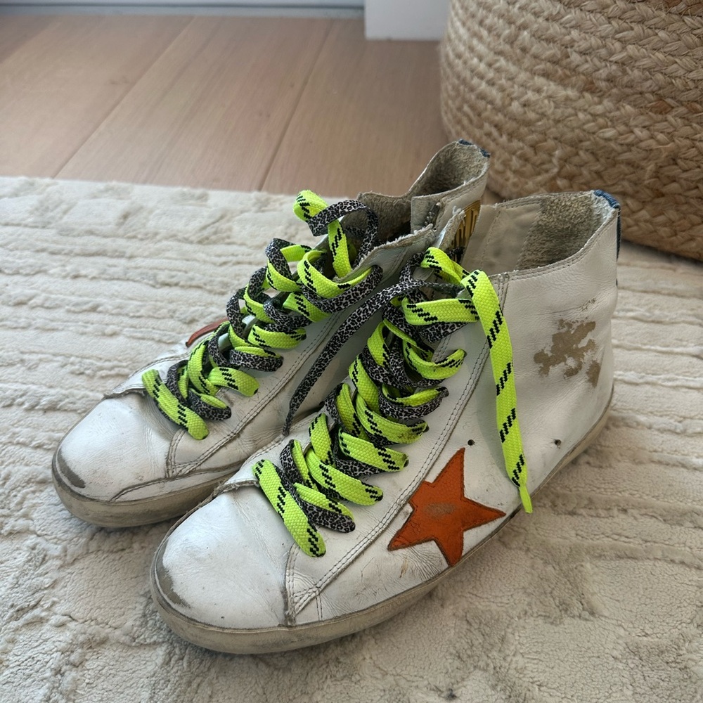 Golden Goose Francy High-Top Sneakers with Orange Star